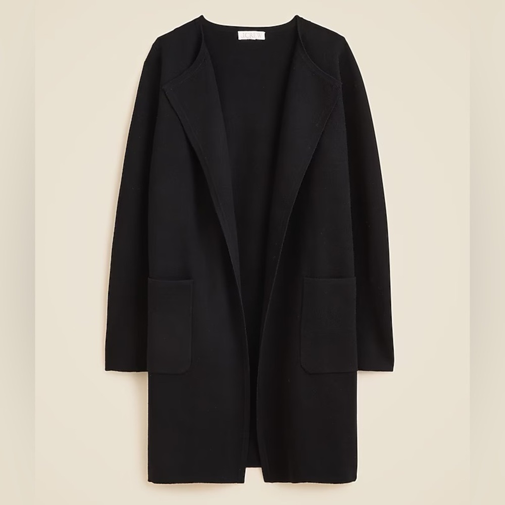 NWT J Crew Long Black Cardigan Sweater Juliette collarless knit blazer size xs